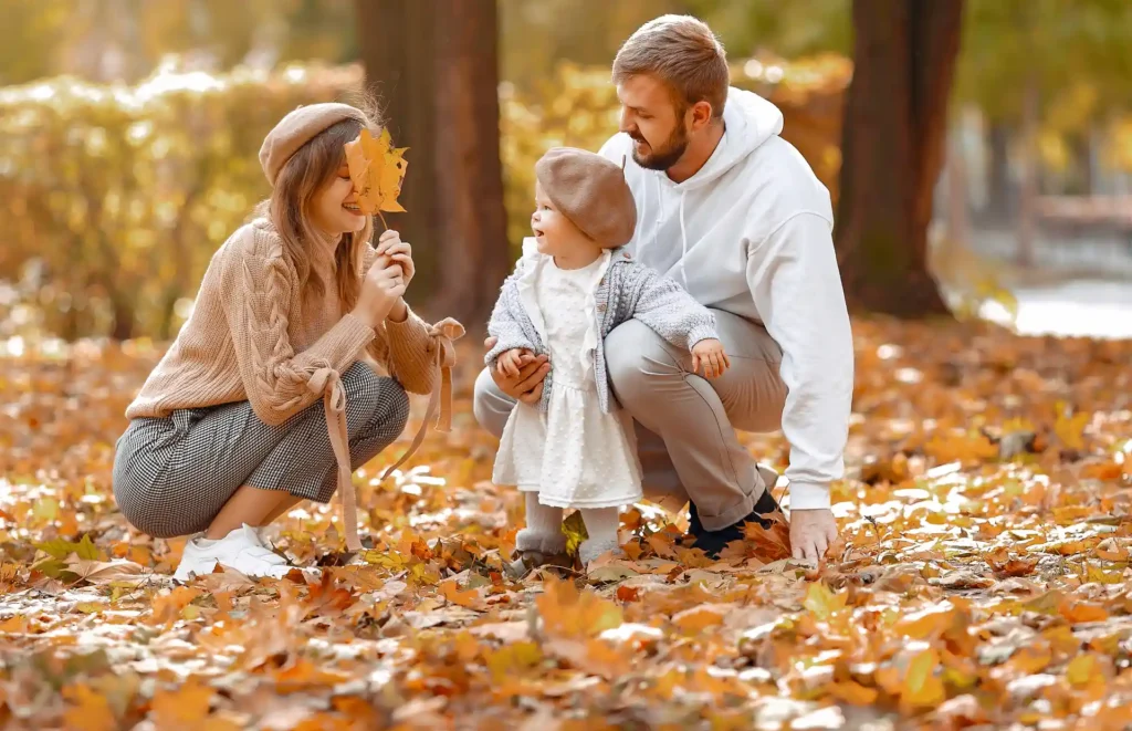 Playing with Maple Leaves Fall Family Moment