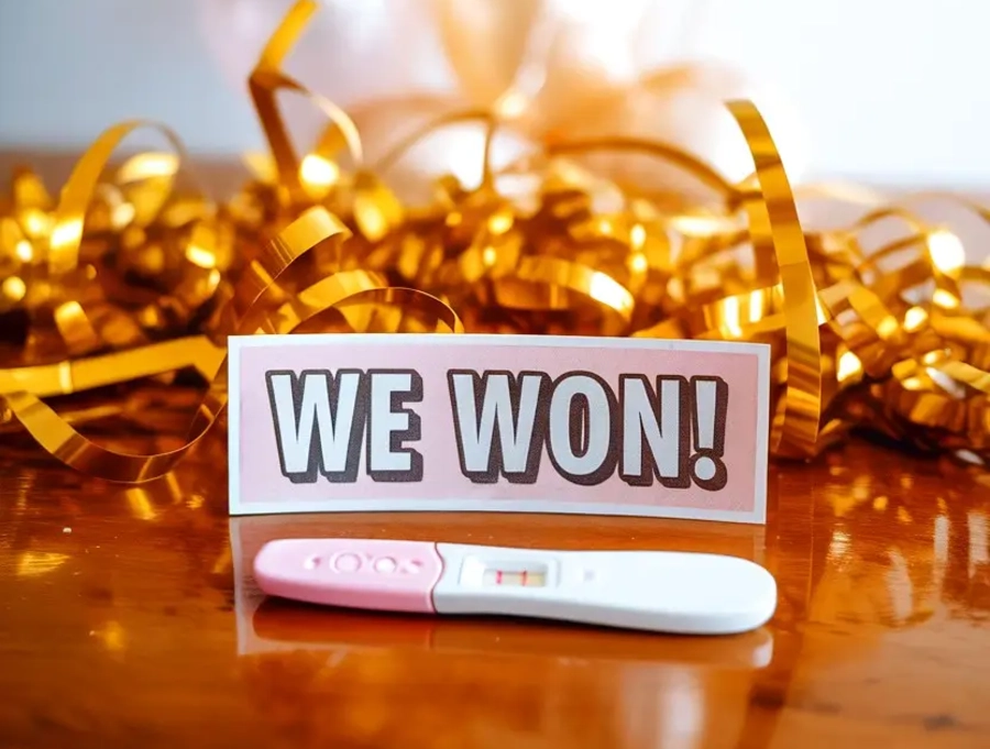 Positive Pregnancy Test with We Won
