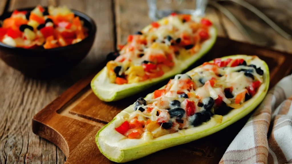 Quinoa Black Bean Stuffed Zucchini