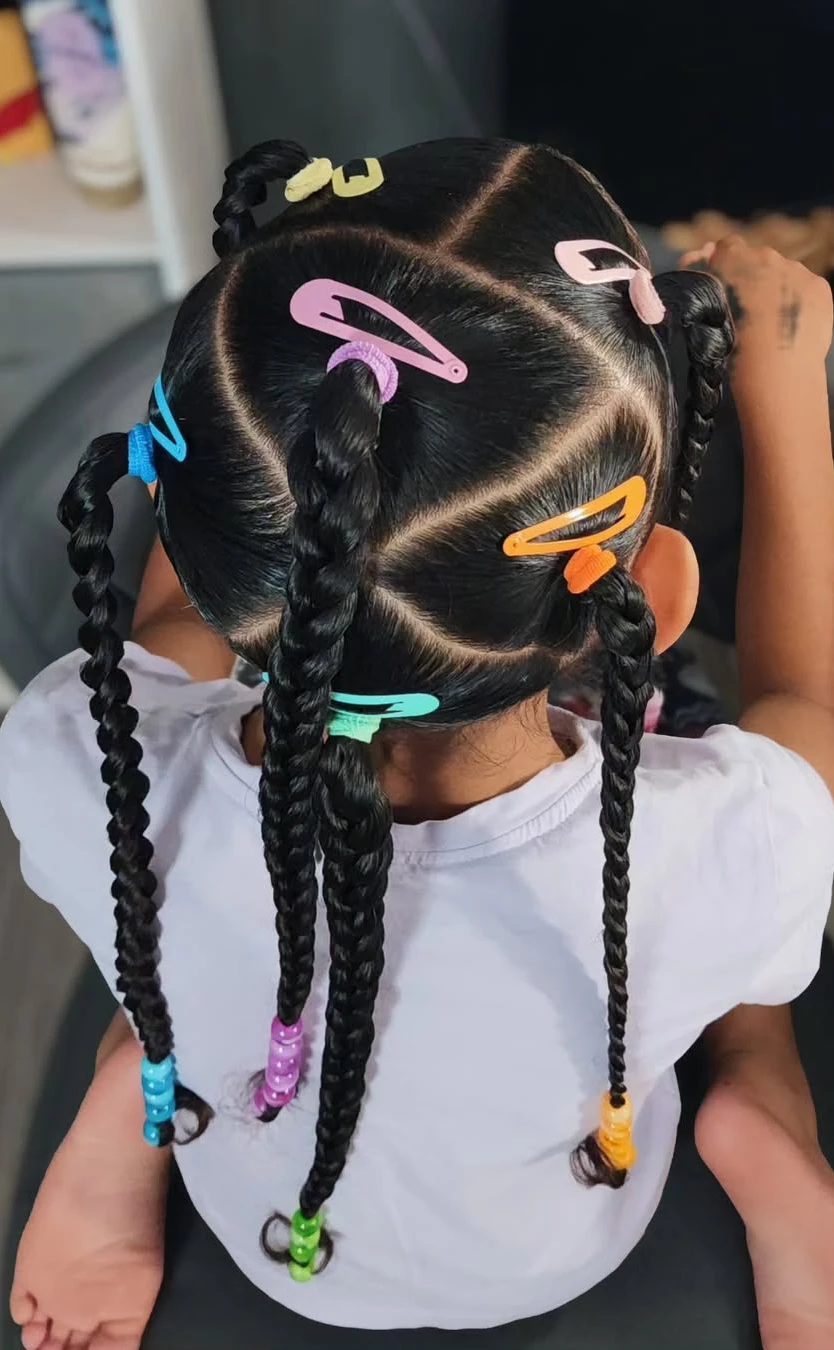 Rainbow Sectioned Braids with Colorful Clips