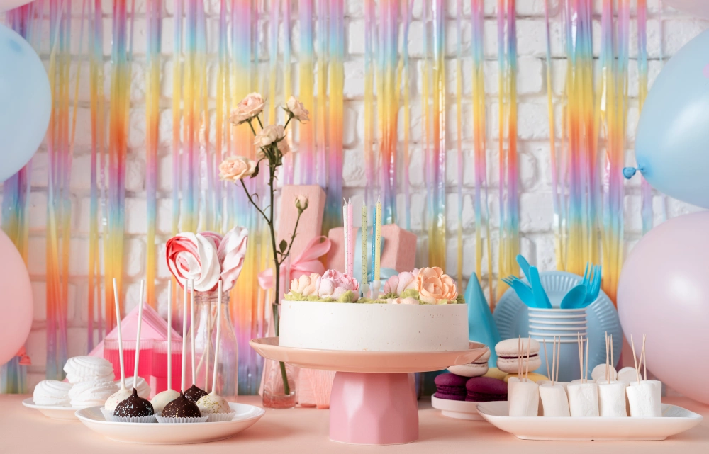 Rainbow Streamer Pastel Dessert Table