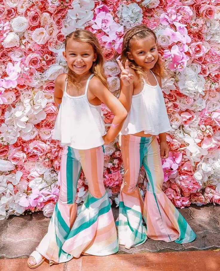 Retro Striped Bell Bottoms and White Tanks