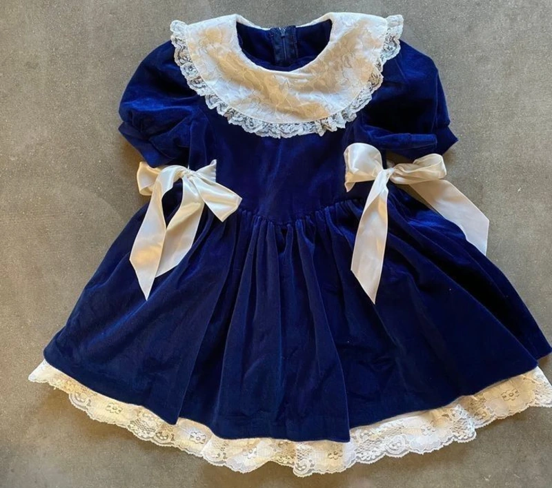 Royal Navy Velvet Party Dress