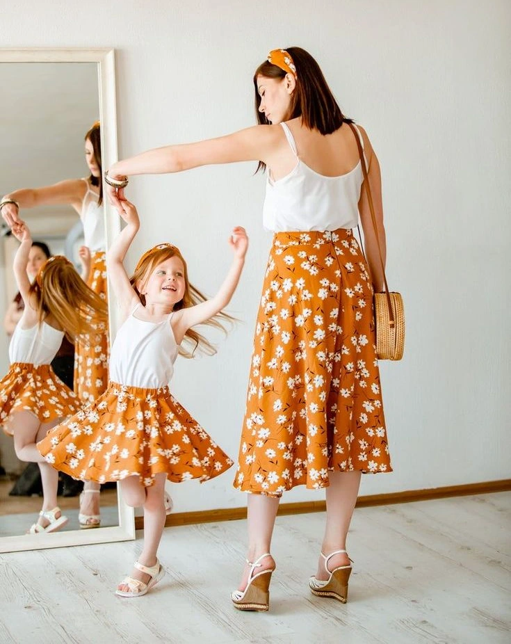 Rust Orange Floral Skirt Set