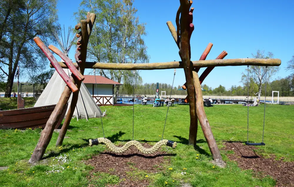 Rustic Log Swing Set with Rope Seat