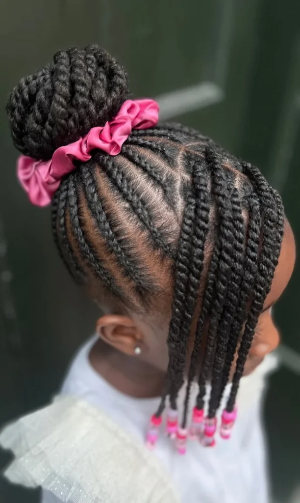 Sectioned Bun with Pink Scrunchie