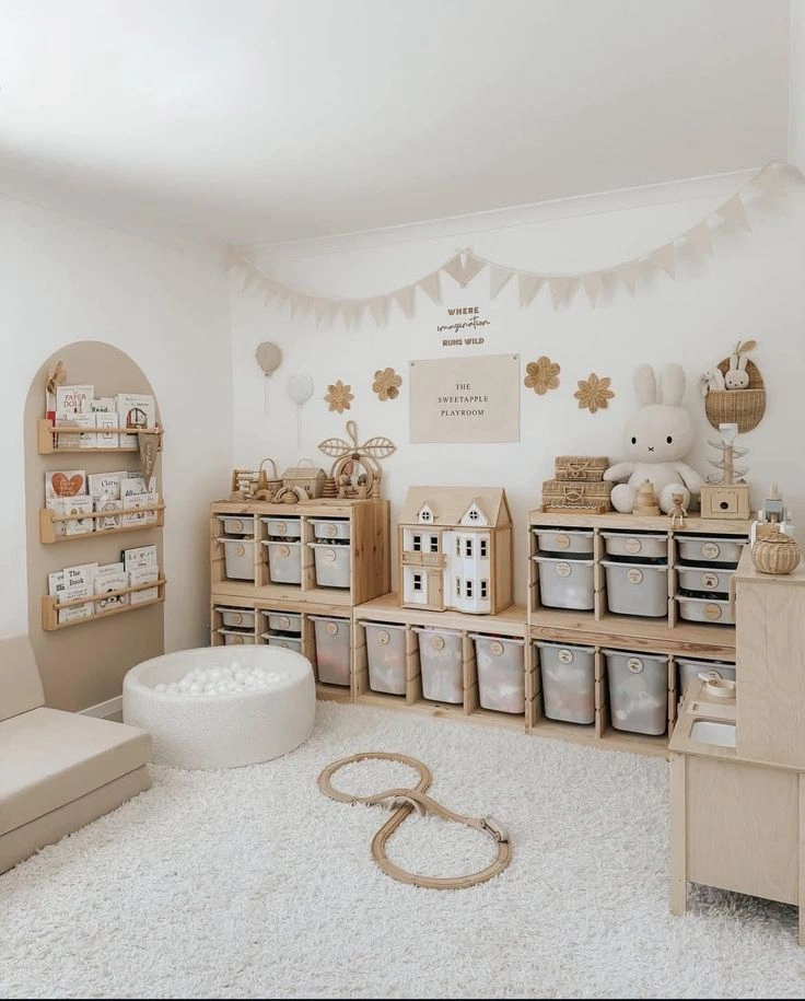 Serene Pine Bin Storage Wall