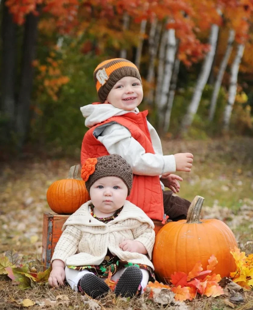 Sibling Fall Wagon Ride Portrait