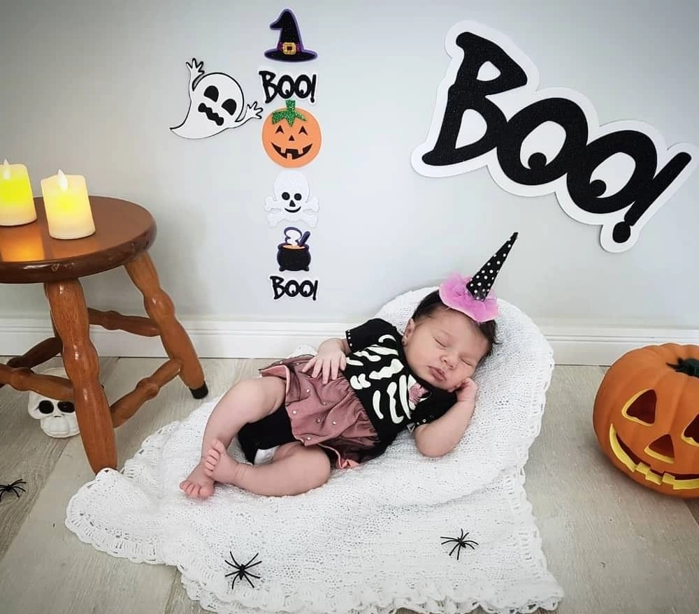 Sleeping Baby Halloween Witch Photoshoot