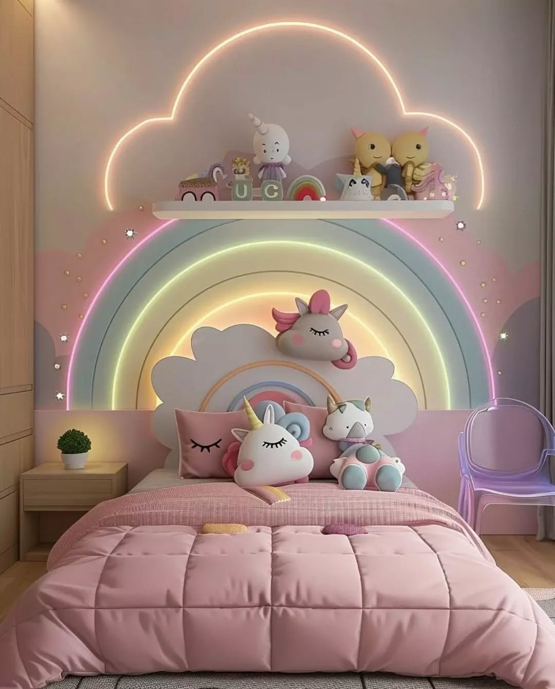 Rainbow LED Headboard with Unicorn Theme