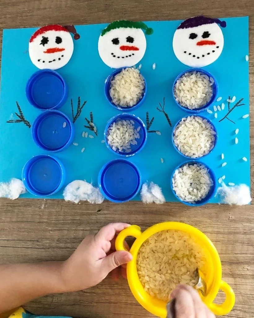 Snowman Rice Sensory Bin