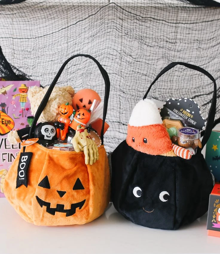 Soft Plush Pumpkin and Cat Baskets