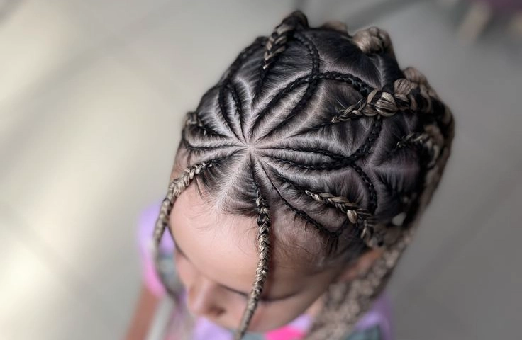 Spiral Cornrow Design with Central Star Pattern
