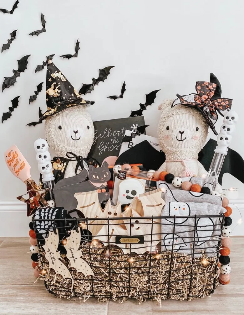 Spooky Llama and Ghost Themed Wire Basket