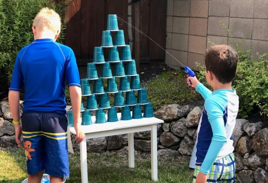 Squirt Gun Cup Tower Challenge