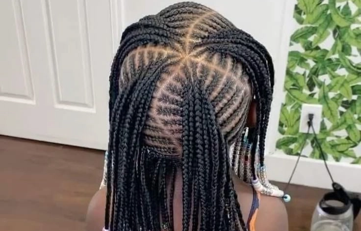 Starburst Feed-In Cornrows with Box Braids