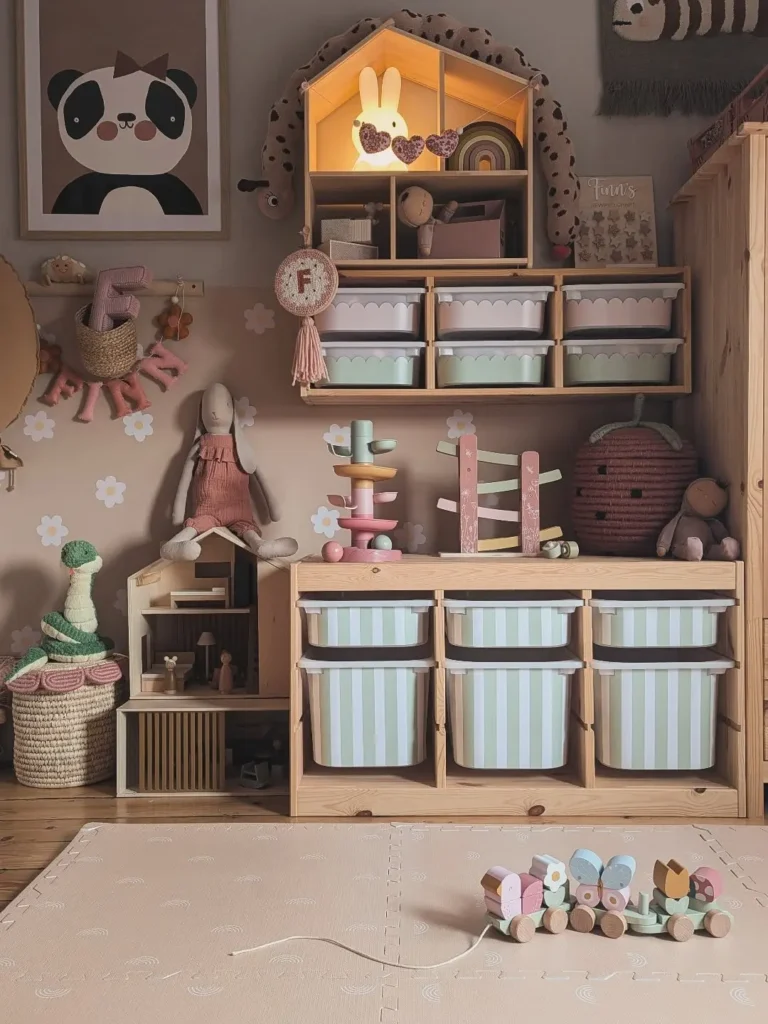 Striped Bin and Pastel Organizer Wall