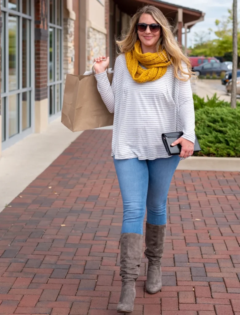 Striped Tunic & Mustard Infinity Scarf Combo