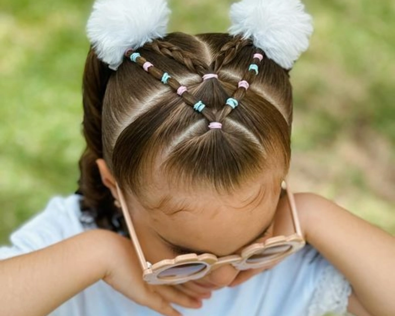 Sunburst Pigtails with Fluffy Pom-Poms