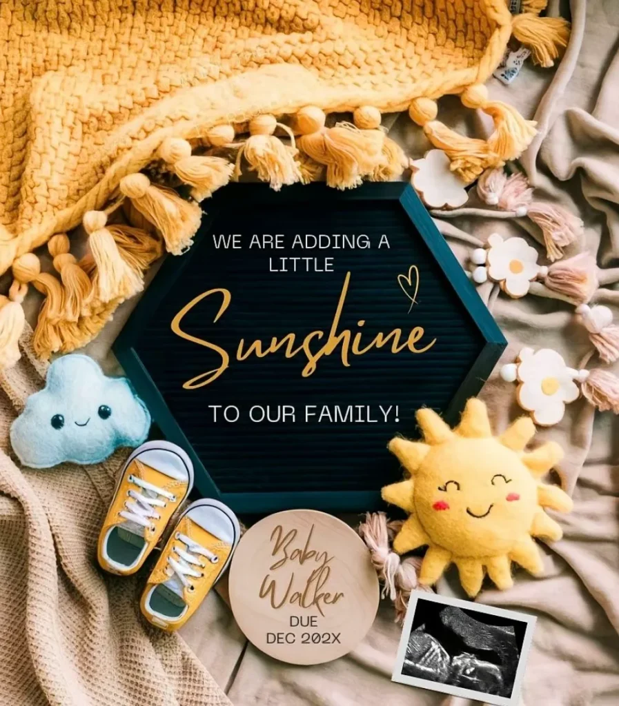 Sunshine Themed Baby Announcement Flat Lay