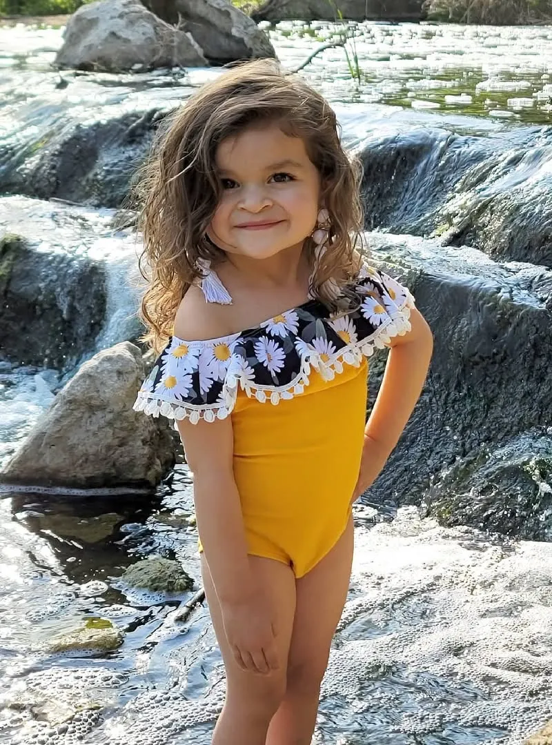 Sunshine Yellow Daisy Ruffle Swimsuit