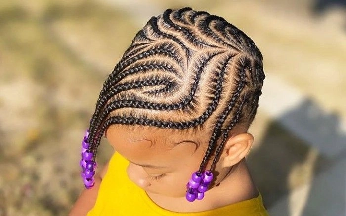 Swirled Wave Cornrows with Purple Beads