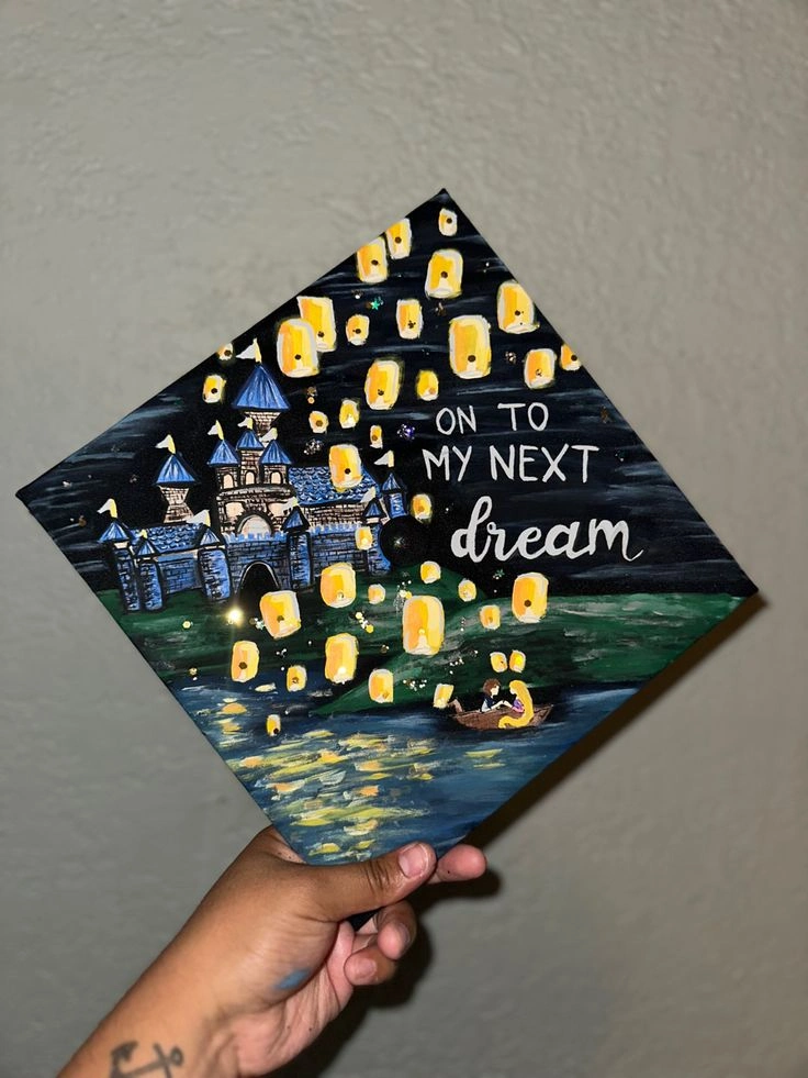 Tangled Lantern Scene Graduation Cap