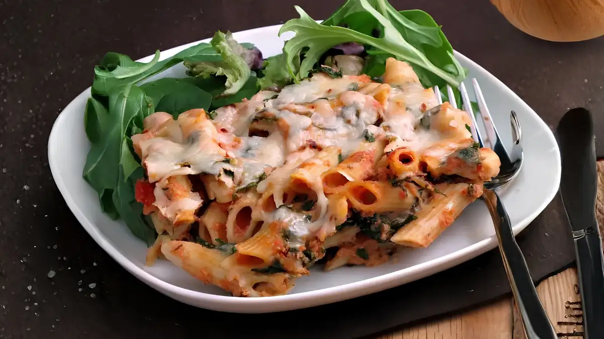 Three Cheese Spinach Pasta Bake