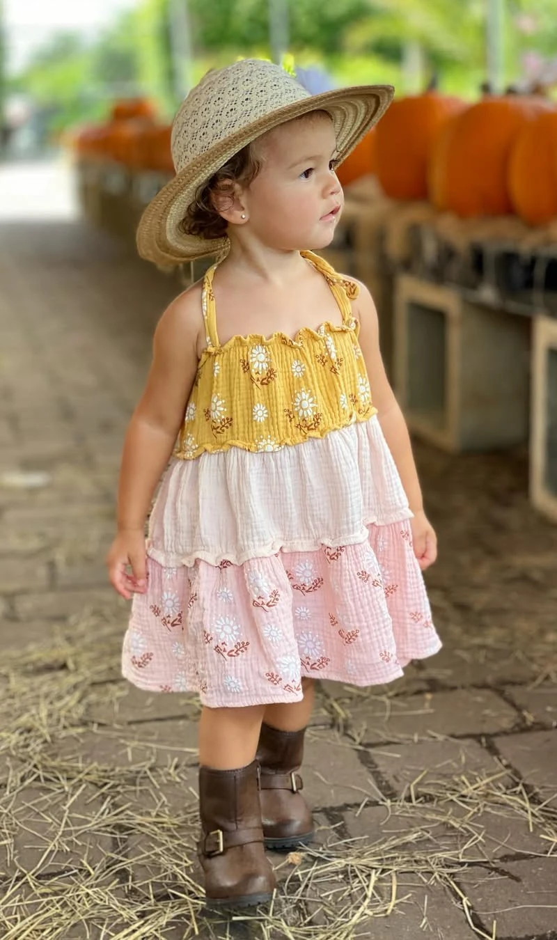 Tiered Sundress with Straw Hat