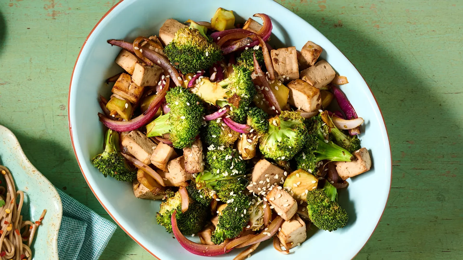 Tofu Broccoli Almond Salad