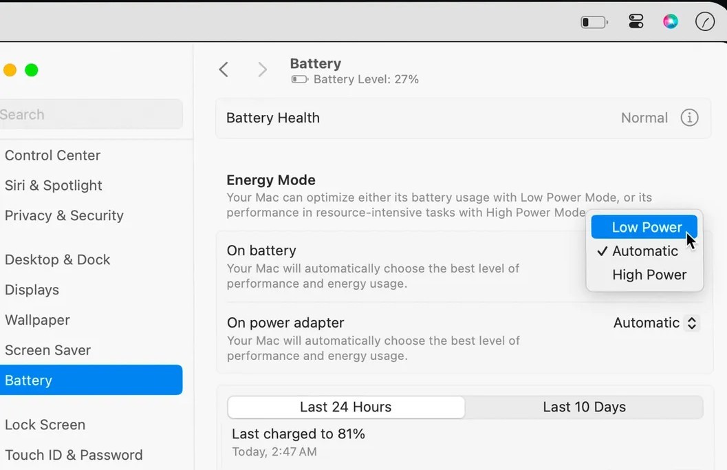 Toggling "Power Efficient" Security
