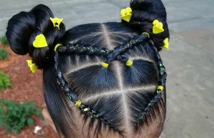 Triangle Sectioned Cornrows with Double Buns