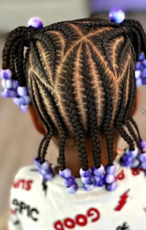 Triangle-Sectioned Pigtails with Purple Beads