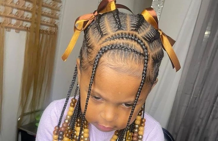 Tribal Cornrows with Wooden Beads and Ribbon Bows