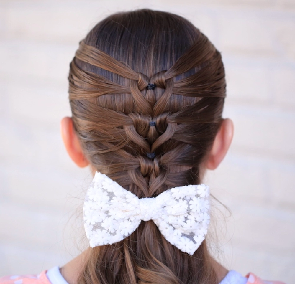 Triple Heart Pull-Through Braid with Lace Bow