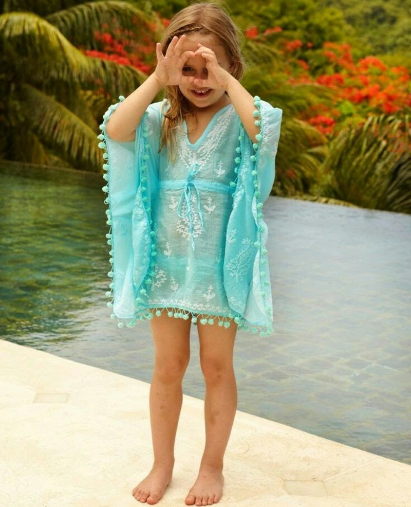 Turquoise Pom-Pom Beach Kaftan