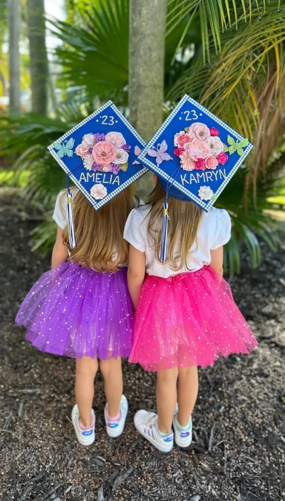 Twin Floral Graduation Caps