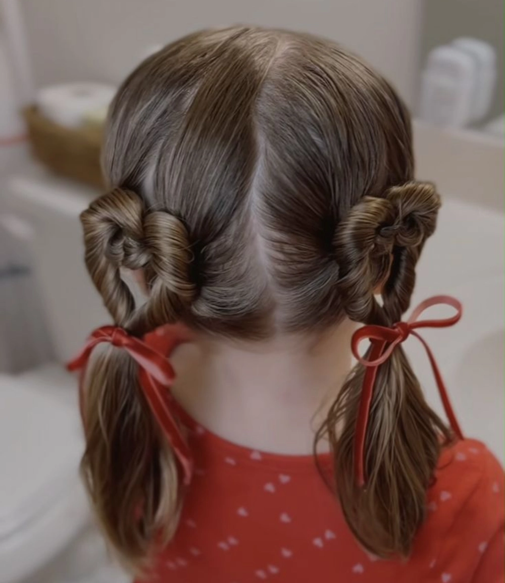 Twin Heart Twists with Red Ribbon Ties