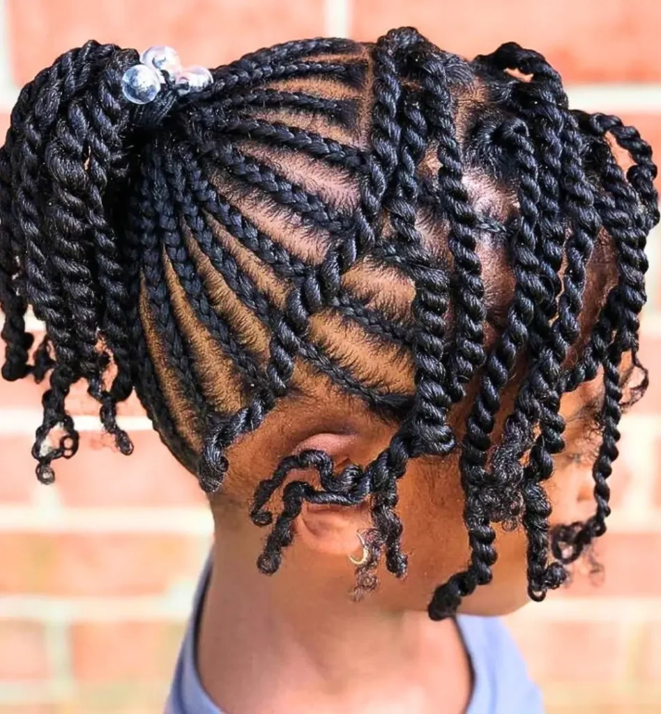 Twist-Out Cornrows with Pearl Puffs