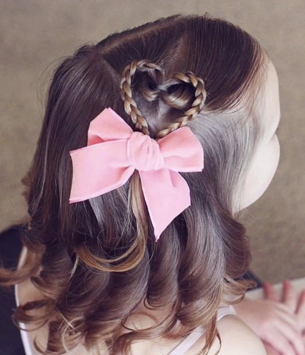 Twisted Heart Half-Up with Pink Bow