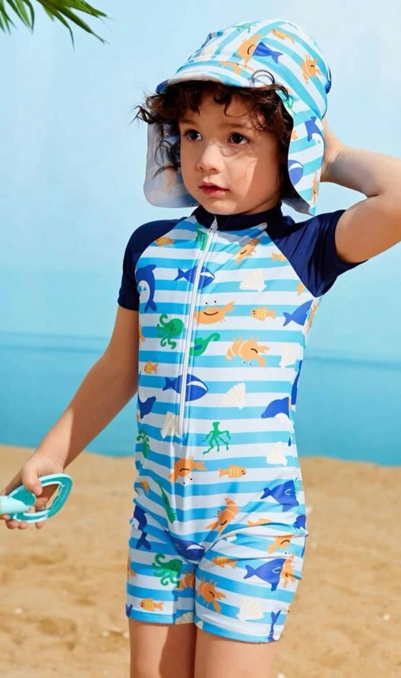 Under-the-Sea One-Piece Swimsuit with Matching Hat