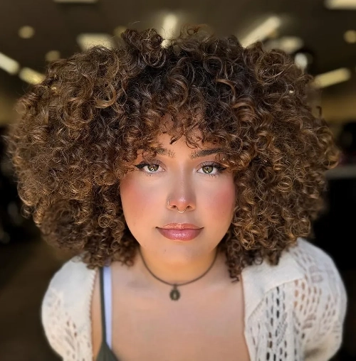 Voluminous Curly Shag with Bangs