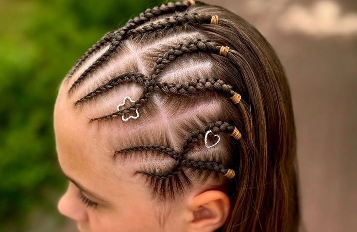 Wavy Side Cornrows with Metal Cuffs and Loose Hair