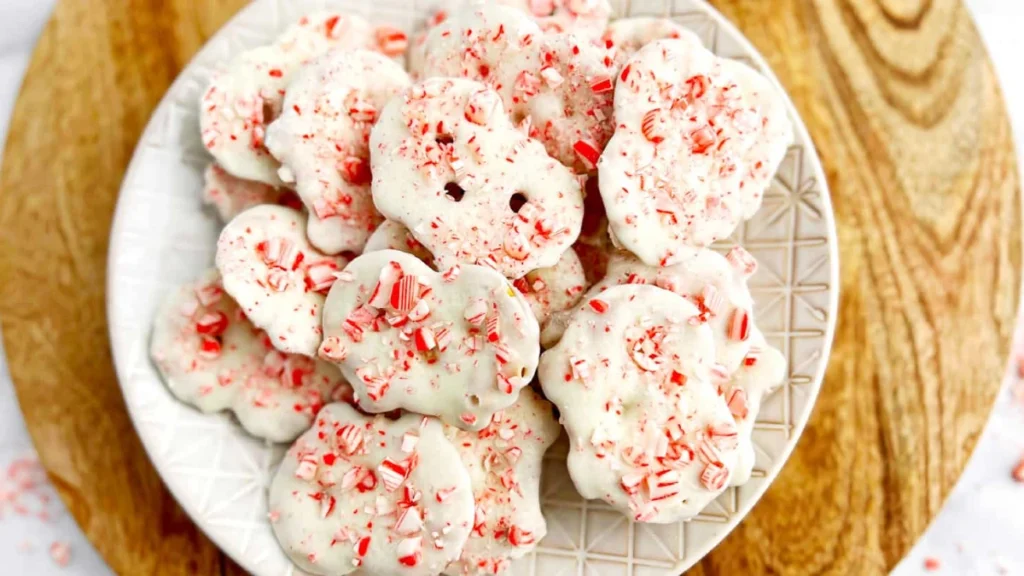 White Chocolate Peppermint Pretzels