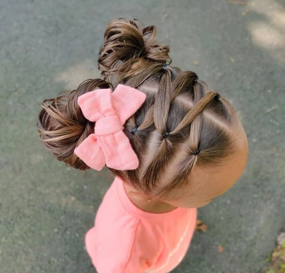 Fountain Ponytails with Pink Bow