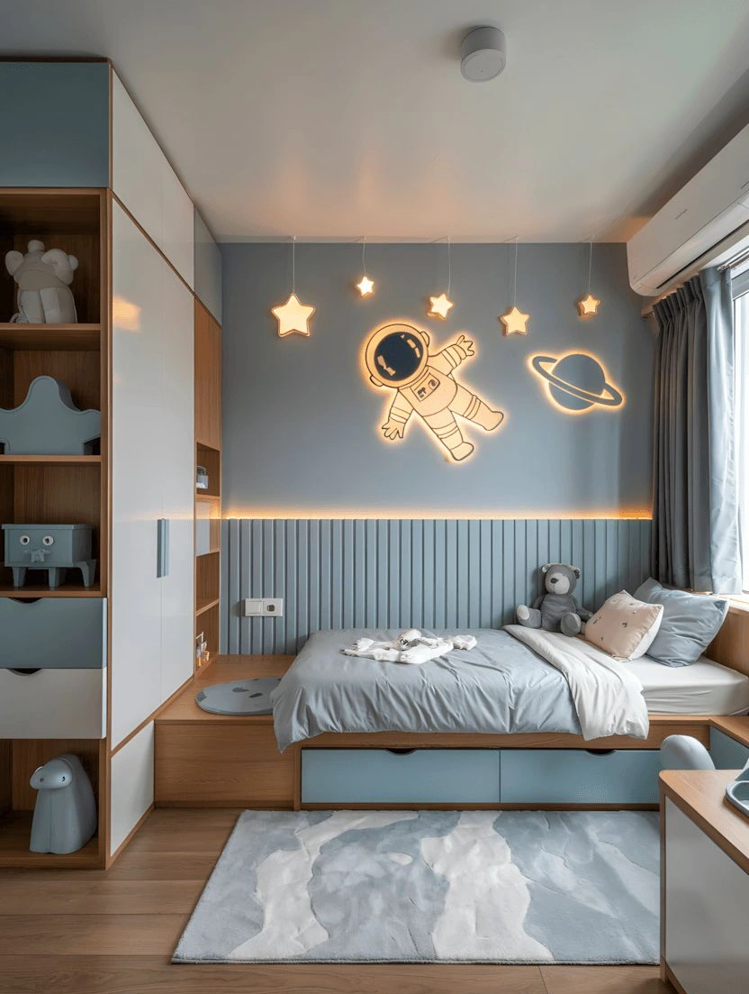 Space-Themed Room with LED Wall Art