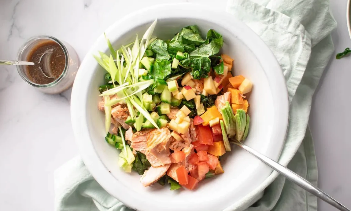 Salmon Walnut Kale Salad